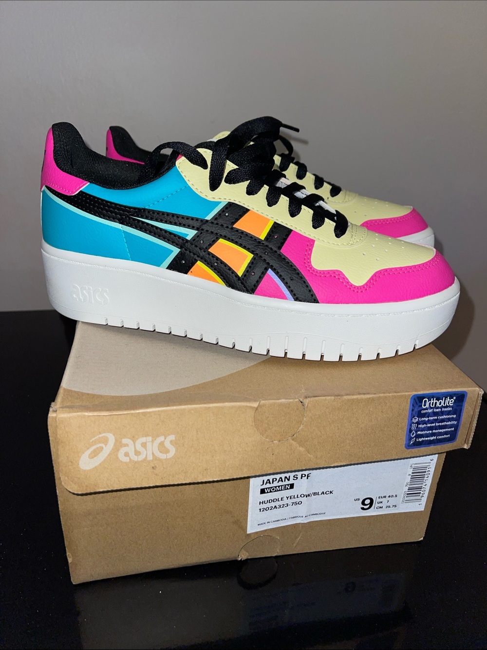 🗣️BRAND NEW! NEVER WORN! Asics Japan S PF Platform Sneaker in Pink,Teal & Yellow